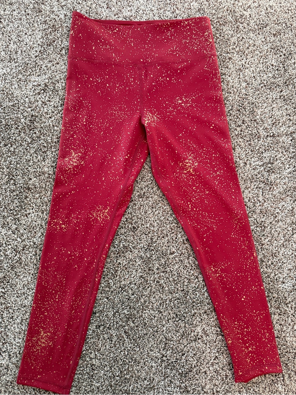 ZYIA Red Leggings with Gold Glitter Accents